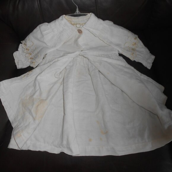 ANTIQUE HANDMADE BABY UNISEX LINEN CHRISTENING DRESS VICTORIAN STYLE CREAM RARE - Picture 4 of 9